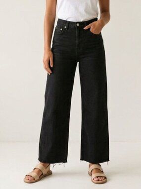 Reformation Black Stretch Flood High Rise Wide Leg Jeans Size 24 8607
